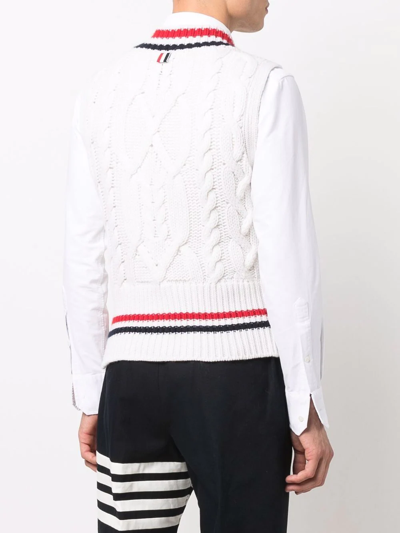 Thom Browne Rwb Trim Cable Knit Tank Top In White