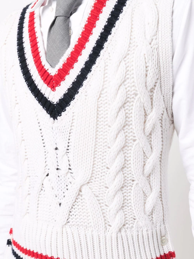 Thom Browne Rwb Trim Cable Knit Tank Top In White