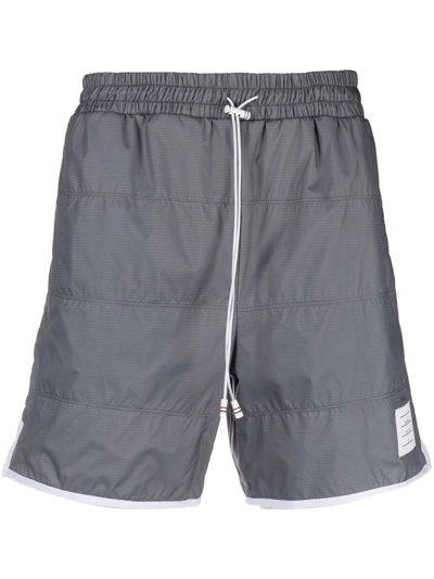 Shop Thom Browne Ripstop Track Shorts In Silver