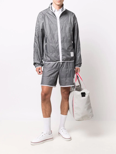 Shop Thom Browne Ripstop Track Shorts In Silver