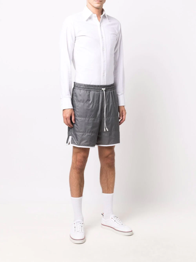 Shop Thom Browne Ripstop Track Shorts In Silver