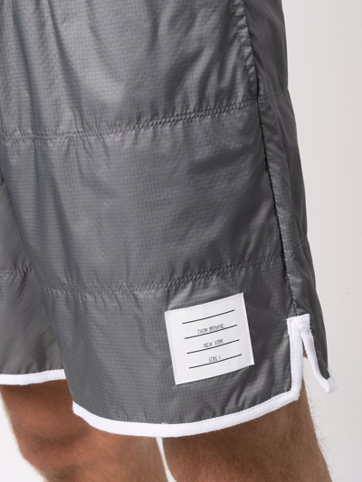 Shop Thom Browne Ripstop Track Shorts In Silver