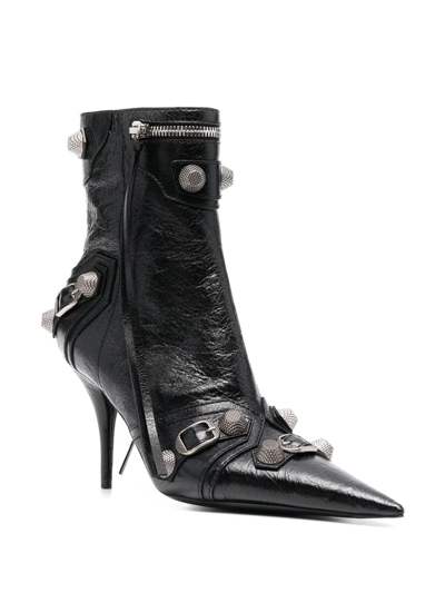 Balenciaga Cagole 50 Ankle Boots In Lamb Leather In Schwarz