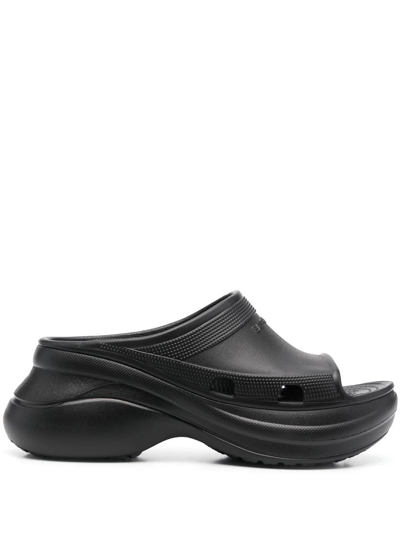 Shop Balenciaga X Crocs Platform Pool Slides In Schwarz