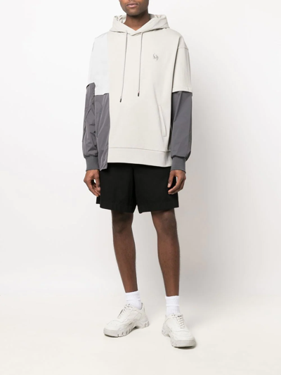 Shop Feng Chen Wang Logo-embroidered Panelled Hoodie In Grau