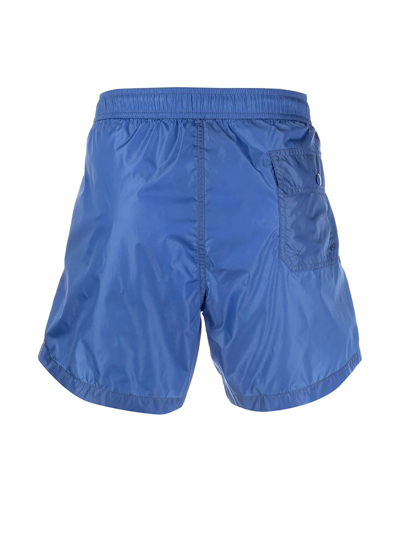 Shop Moncler Logo-patch Striped Swim Shorts In Blau