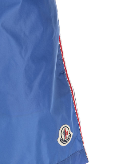 Shop Moncler Logo-patch Striped Swim Shorts In Blau