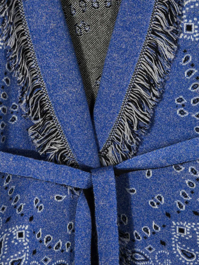 Shop Alanui Bandana-jacquard Belted Cardigan In Blue