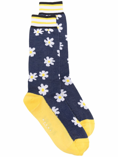 Shop Marni Colour-block Daisy Socks In Blue