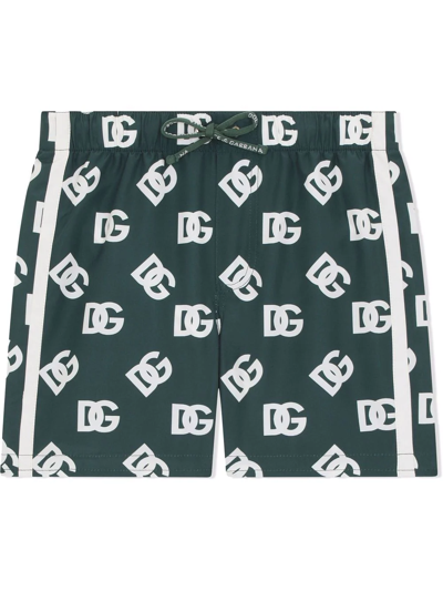 Shop Dolce & Gabbana Logo-print Swim Shorts In Green