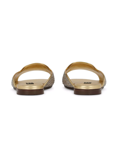 Shop Dolce & Gabbana Dg-logo Rhinestone-embellished Satin Sandals In Gold