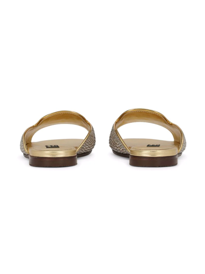 Dolce & Gabbana Crystal-embellished Leather Slides In Gold