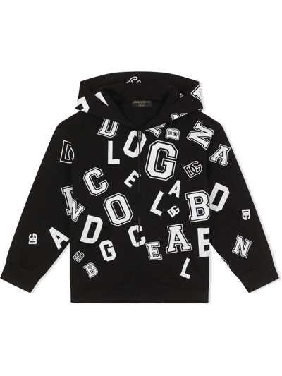Shop Dolce & Gabbana Logo Lettering-print Zip-front Hoodie In Black