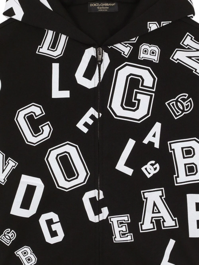 Shop Dolce & Gabbana Logo Lettering-print Zip-front Hoodie In Black