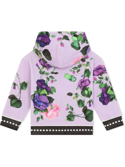 Shop Dolce & Gabbana Floral-print Zip-front Hoodie In Purple