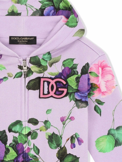 Shop Dolce & Gabbana Floral-print Zip-front Hoodie In Purple