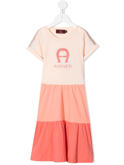 Shop Aigner Tiered Colour-block T-shirt Dress In Pink