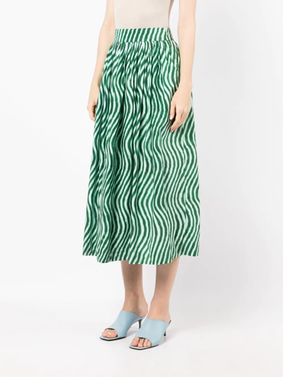 Pre-owned Dries Van Noten Wave-print High-waisted Skirt In Green