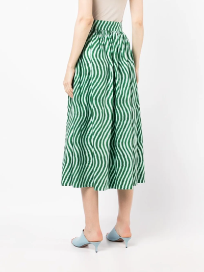 Pre-owned Dries Van Noten Wave-print High-waisted Skirt In Green