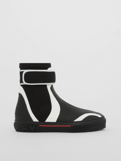 Shop Burberry Stretch Nylon And Rubber Sub High-top Sneakers In Black/white