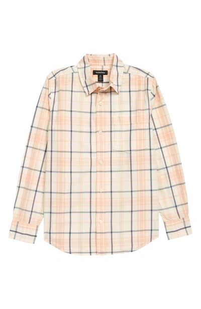 Shop Nordstrom Kids'  Poplin Button-up Shirt In Ivory- Coral Plaid