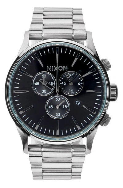 Shop Nixon 'the Sentry' Chronograph Bracelet Watch, 42mm In Silver/ Black