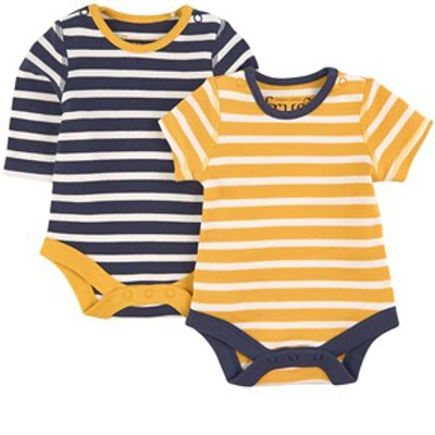 Shop Frugi 2-pack Indigo/bumblebee Stripe Billy Baby Bodies In Navy