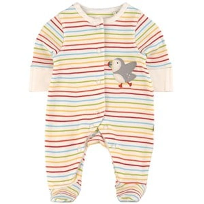 Shop Frugi Multi Stripe/ Puffin Lovely Baby Grow In White