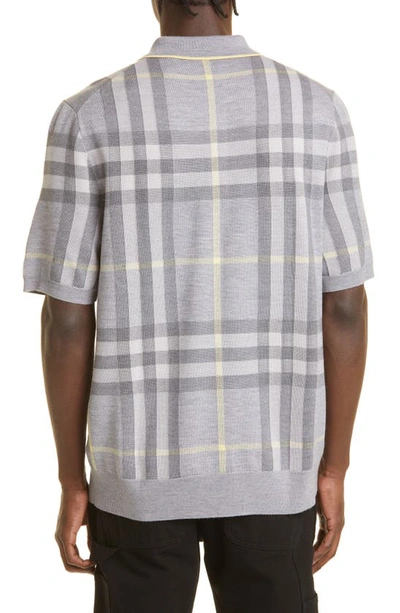 Shop Burberry Cartner Check Intarsia Wool & Silk Polo In Pale Grey