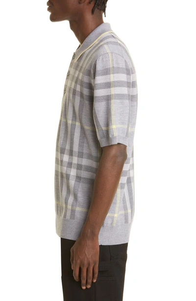 Shop Burberry Cartner Check Intarsia Wool & Silk Polo In Pale Grey