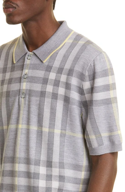 Shop Burberry Cartner Check Intarsia Wool & Silk Polo In Pale Grey