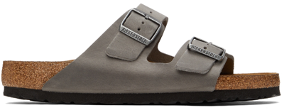 Shop Birkenstock Grey Regular Leather Soft Footbed Arizona Sandals In Iron
