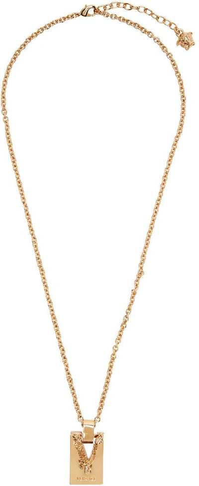 Shop Versace Gold Barocco V Pendant Necklace In 3j000 Gold