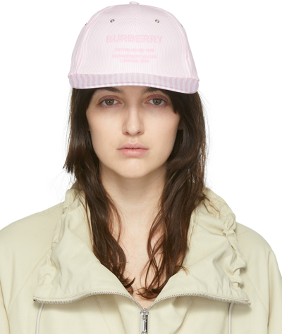 Shop Burberry Pink & White Striped Horseferry Cap