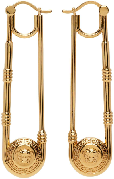 Shop Versace Gold Safety Pin Earrings In 3j000  Gold