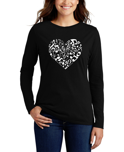 La Pop Art Women's Long Sleeve Word Art Paw Prints Heart T-shirt In Black