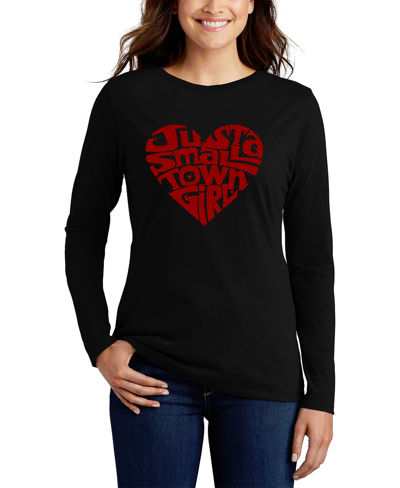 Shop La Pop Art Women's Long Sleeve Word Art Just A Small Town Girl T-shirt In Black