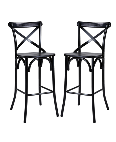 Shop Glitzhome 43" H Steel Bar Stool With Solid Elm Wood Seat And Back Support, Set Of 2 In Black