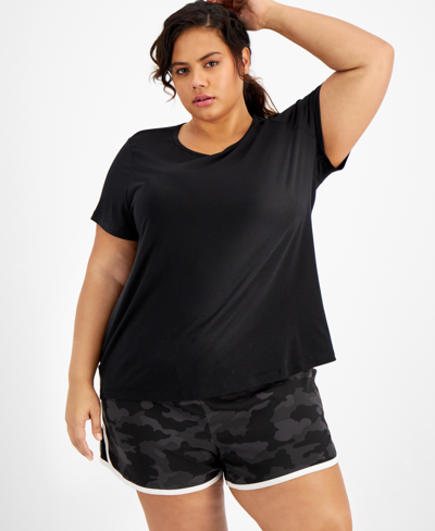 Shop Id Ideology Plus Size Mesh-back T-shirt, Created For Macy's In Deep Black