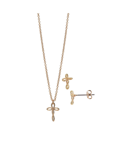 Shop Fao Schwarz Open Cross Pendant Necklace And Earring Set In Gold-tone