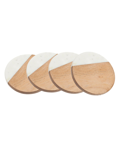 Shop Godinger Set Of 4 Marble & Wood Coasters In Brown