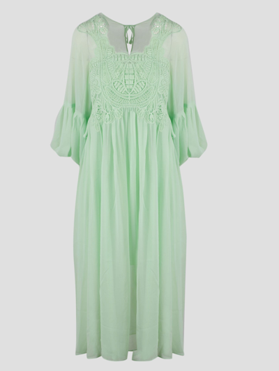 Shop Self-portrait Macrame Lace Midi Dress In Green