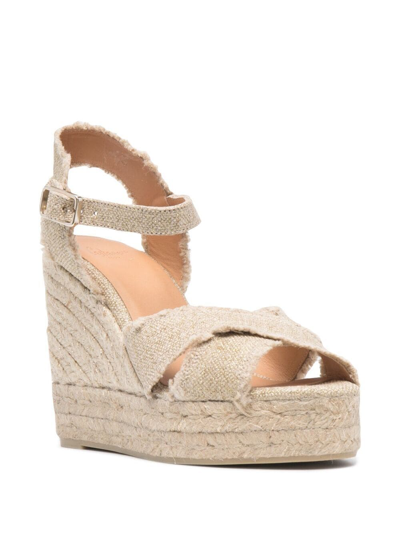 Shop Castaã±er Bromelia Wedge Espadrille In Natural Linen With Gold Glitter In Oro Claro