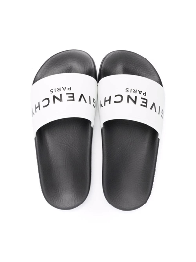 Shop Givenchy Kids Black And White Slipper With White Logo In Bianco