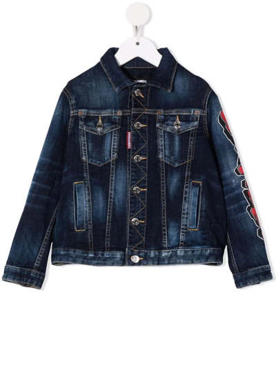 Shop Dsquared2 Kids Denim Jacket With Graffiti Style Logo