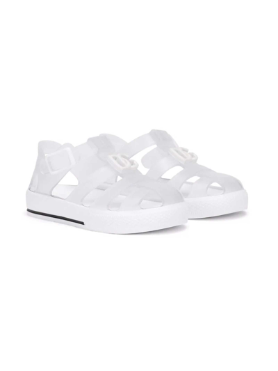 Shop Dolce & Gabbana White Sandals With Cage Tip Dolce&gabbana Kids In Bianco/nero