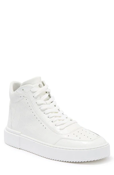 Shop Stuart Weitzman Ryan Croc Embossed Leather High Top Sneaker In White