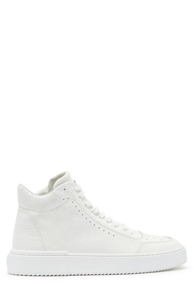 Shop Stuart Weitzman Ryan Croc Embossed Leather High Top Sneaker In White