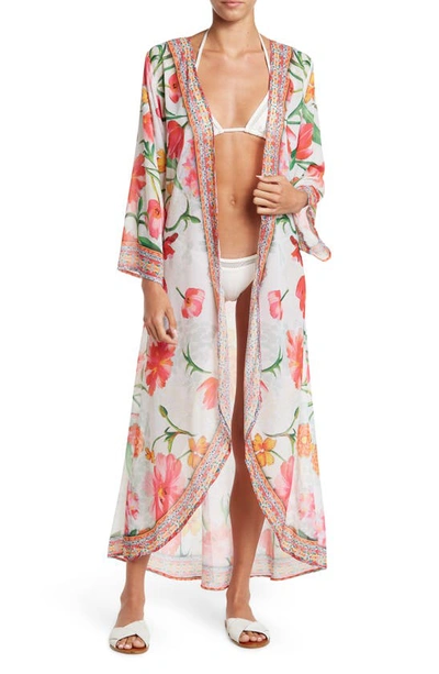 Shop Ranee's Floral Print Cover-up Long Duster In White