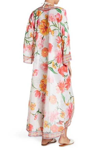 Ranee's Floral Print Cover-up Long Duster In White